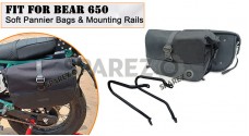 For Royal Enfield Bear 650 Soft Pannier Bags and Mounting Rails Black - SPAREZO